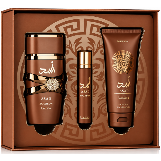 Kit Masculino Asad Bourbon EDP 100ML + Perfume de Bolso 12ML + Shower Gel  – Lattafa 