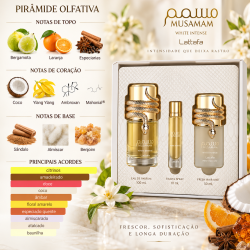 Kit Feminino Musaman White Intense EDP 100mL + Travel Spray 10ML + Perfume Capilar 50mL – Lattafa