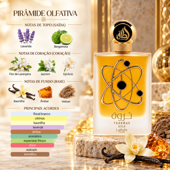 Perfume Feminino Tharwah Gold EDP - Lattafa Pride 100ML